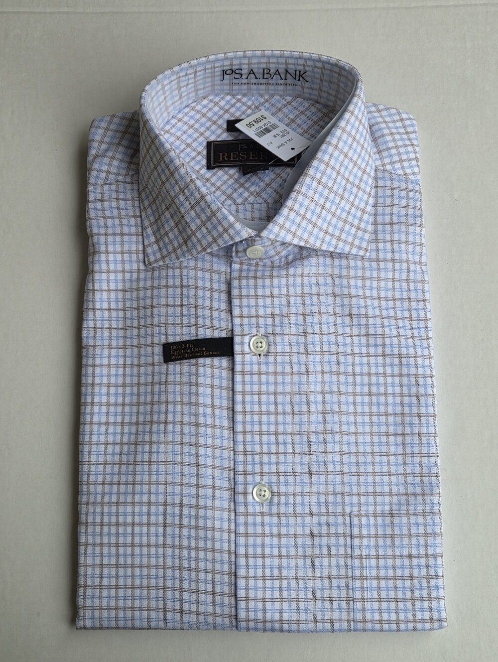 Jos. A. Bank Men's Blue and Brown Checked Dress Shirt